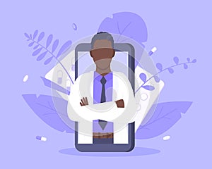 Online doctor medical service concept with doctor in the smartphone vector illustration.