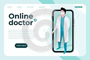 Online doctor, tele medicine banner concept. communication with doctor via smartphone app