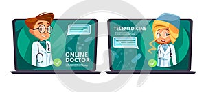 Online doctor telemedicine cartoon