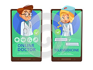 Online doctor telemedicine vector cartoon