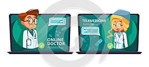 Online doctor telemedicine vector cartoon