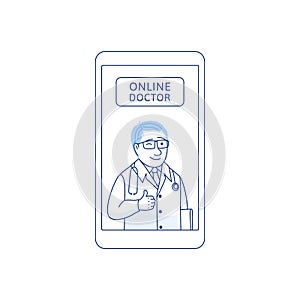 Online doctor. Thin line flat concept Telemedicine