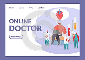 Online doctor vector illustration concept, patient and doctor team website internet page.