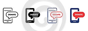 Online Donate on Phone Icon Set. Web Mobile Giving Money and Assistance Pictogram. Internet Donate Icon. Finance Help
