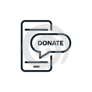 Online Donate on Phone Line Icon. Web Mobile Giving Money and Assistance Linear Pictogram. Internet Donate Outline Icon