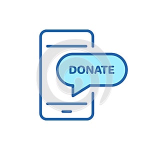 Online Donate on Phone Line Icon. Web Mobile Giving Money and Assistance Linear Pictogram. Internet Donate Outline Icon