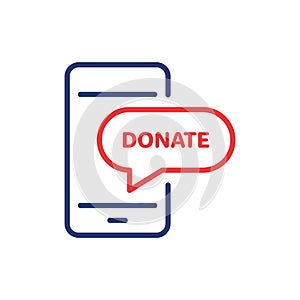 Online Donate on Phone Line Icon. Web Mobile Giving Money and Assistance Linear Pictogram. Internet Donate Outline Icon