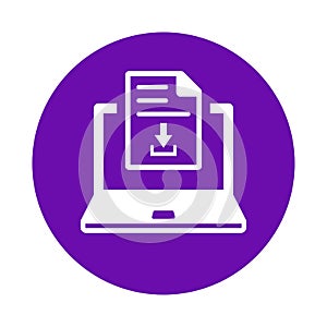 Online, download, file icon. Violet vector sketch