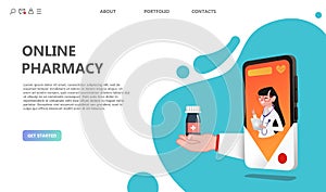 Online drugstore healthcare pharmacy concept.