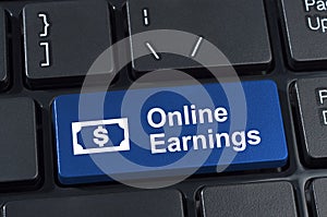 Online earnings computer keyboard button.