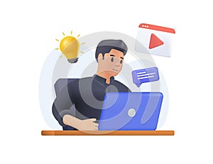 Online education 3D design concept, training and courses, learning, video tutorials. Vector illustration, website banner