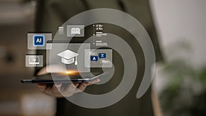 Online Education and Artificial Intelligence Learning Concept on Tablet