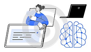 Digital Learning and Artificial Intelligence Concept with Online Interaction and Neural Network Visualization