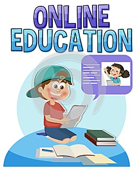 Online education with a boy using tablet