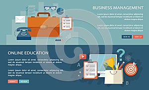 Online education and business management banners set.