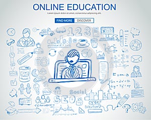 Online Education concept with Business Doodle design style: