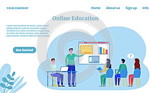 Online education concept, e-learning school, university technology website, landing page, vector illustration. Students