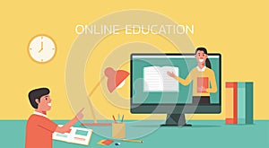 Online education concept, female teacher connecting to student via video call on computer