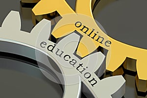 Online Education concept on the gearwheels, 3D rendering