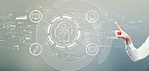 Online education concept with hand pressing a button