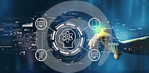 Online education concept with hand pressing a technology screen