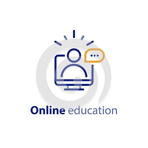 Online education concept line icons, internet learning courses, distant studying