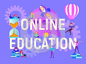 Online education concept, young people learn remotely, online learning, workshops, webinars and trainings on the Internet