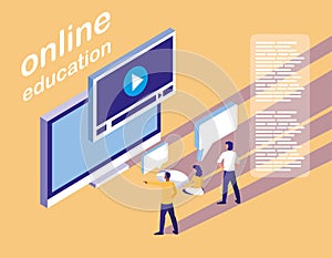 Online education with desktop and mini people