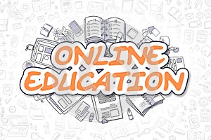 Online Education - Doodle Orange Word. Business Concept.