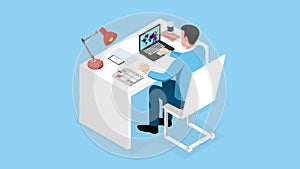 Online education and E-learning concept. 2D isometric Animation