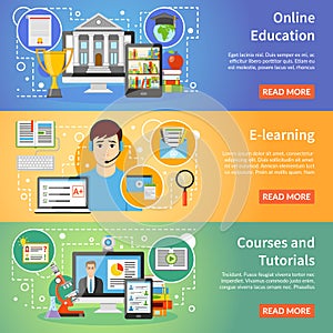 Online Education 3 Flat Banners Set