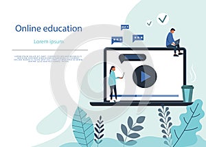 Online education flat illustration. Online Education background, E-Learning, E-Library via Digital Device. Educational