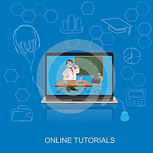 Online education, flat vector illustration, apps, banner, sketch, hand drawn