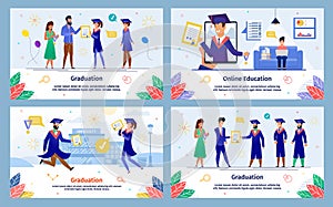 Online Education, Graduation Vector Banners Set