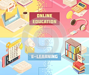 Online Education Horizontal Isometric Banners