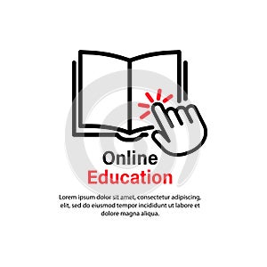 Online education icon. Distance studying. Video guide tutorial, course, seminar, conference, stream, webinar. E learning concept.