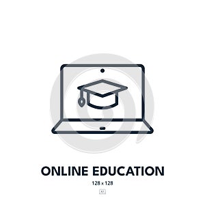 Online Education Icon. E-learning, Distance, Virtual. Editable Stroke. Vector Icon