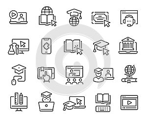 Online education icon set. Editable vector stroke.