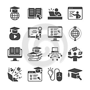 Online education icon set. Included the icons as graduated, books, student, course, school and more