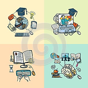 Online education icon sketch