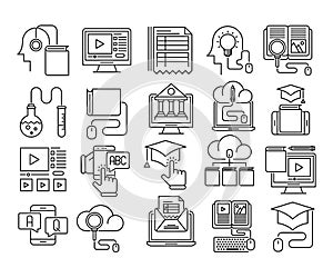 Online education icons, Simple Mono Line Pictogram Pack.