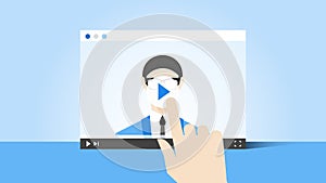 Online Education Illustration With Abstract Web Browser And Business Coach On Video Player. Flat Vector Concept
