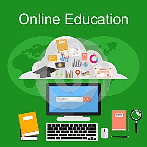 Online education illustration. Flat design illustration concepts for e-learning