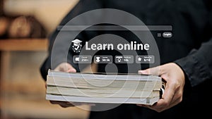 Online Learning Platform Interface with Book in Hand
