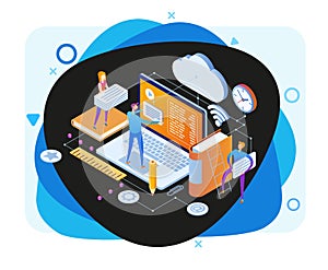 Online Education isometric concept banner