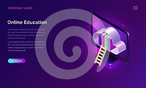 Online education or library isometric concept