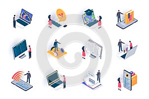 Online education isometric icons set.
