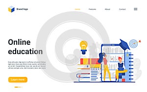 Online education landing page, educational mobile service for reading, training students