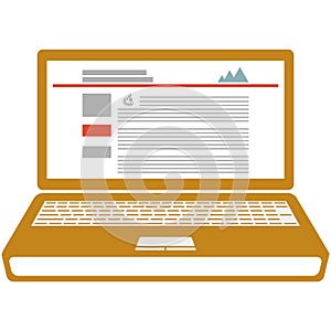 Online education on laptop computer vector icon