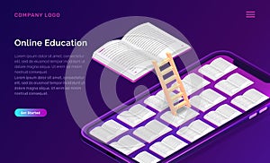 Online education or library isometric concept